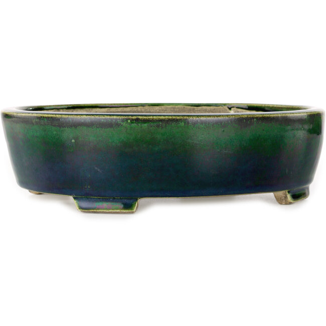 Ovale groene bonsaipot van Terahata Satomi Mazan - 252 x 210 x 70 mm