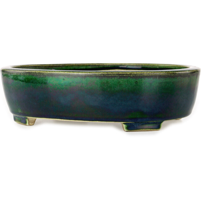 Vaso bonsai ovale verde di Terahata Satomi Mazan - 252 x 210 x 70 mm