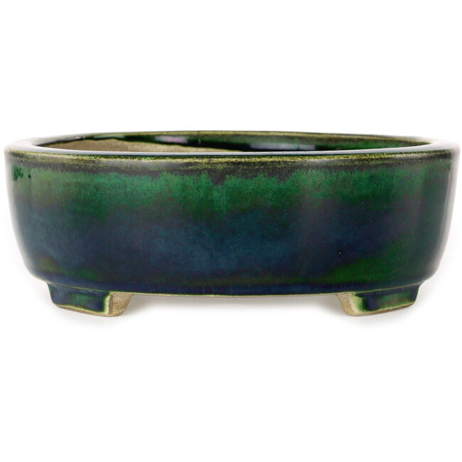 Maceta ovalada para bonsái verde de Terahata Satomi Mazan - 252 x 210 x 70 mm
