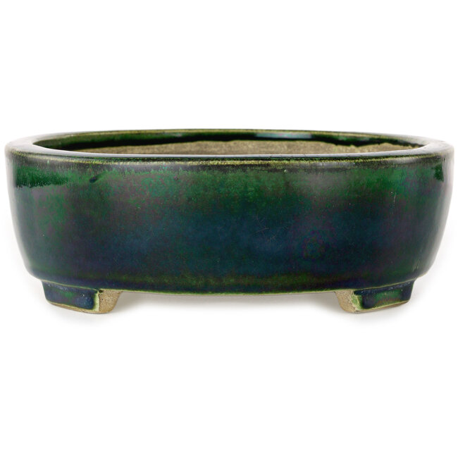Vaso bonsai ovale verde di Terahata Satomi Mazan - 252 x 210 x 70 mm