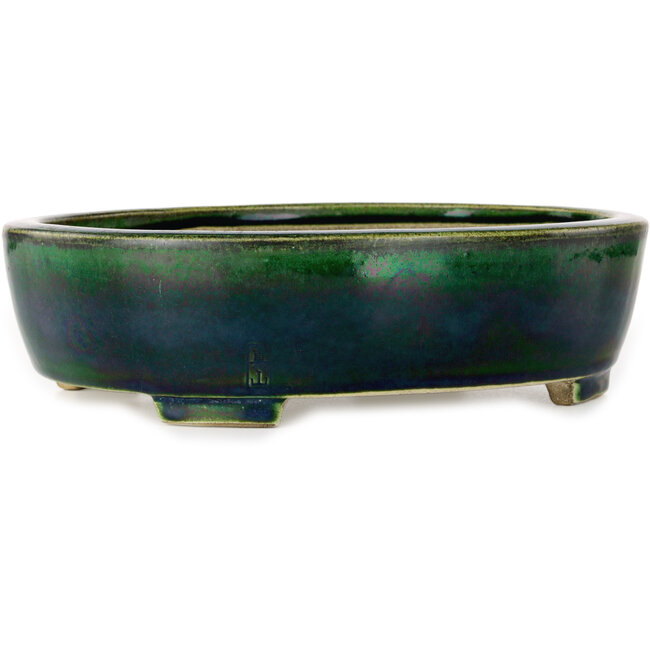 Maceta ovalada para bonsái verde de Terahata Satomi Mazan - 252 x 210 x 70 mm