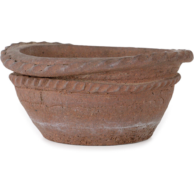 Ronde, ongeglazuurde bonsaipot van Yamaaki Koshosen (tweede generatie) - 135 x 135 x 65 mm