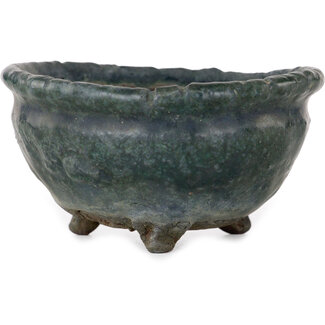  Yamaaki Ronde groene bonsaipot van 85 mm van Yamaaki Shosen/Akitsugu/Juudo (eerste generatie), Tokoname, Japan