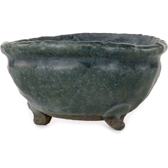 Runder grüner Bonsaitopf von Yamaaki Shosen/Akitsugu/Juudo (erste Generation) – 85 x 85 x 45 mm