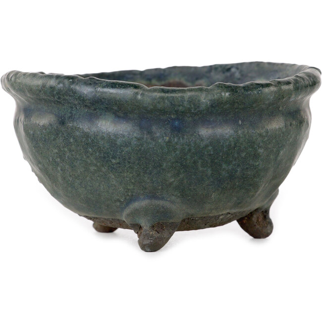 Vaso bonsai rotondo verde di Yamaaki Shosen/Akitsugu/Juudo (prima generazione) - 85 x 85 x 45 mm