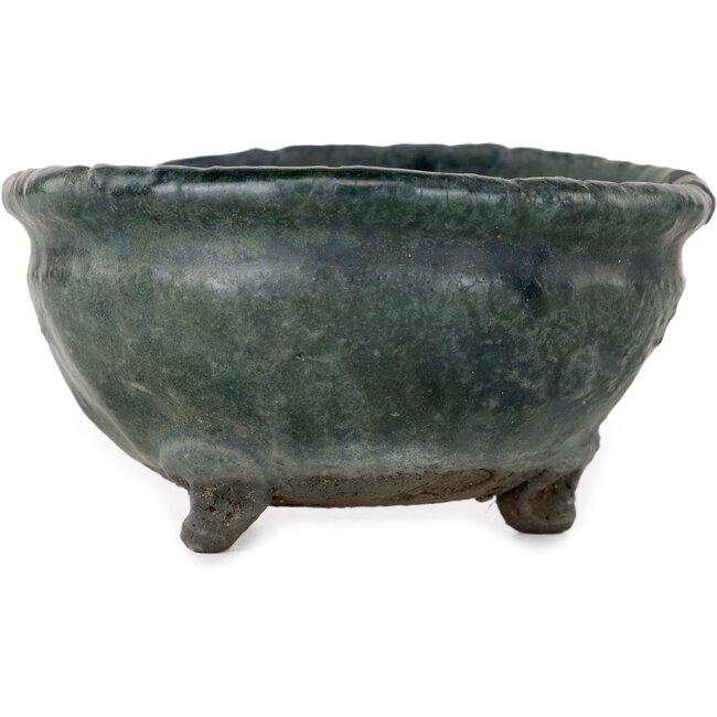 Runder grüner Bonsaitopf von Yamaaki Shosen/Akitsugu/Juudo (erste Generation) – 85 x 85 x 45 mm