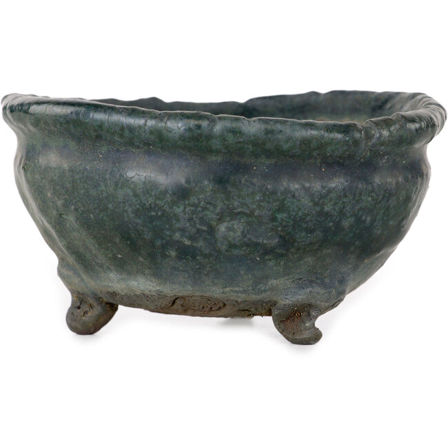 Runder grüner Bonsaitopf von Yamaaki Shosen/Akitsugu/Juudo (erste Generation) – 85 x 85 x 45 mm