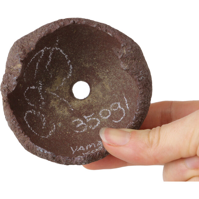 Ronde ongeglazuurde bonsaipot van Yamaaki Shosen/Akitsugu/Juudo (eerste generatie) - 78 x 78 x 50 mm