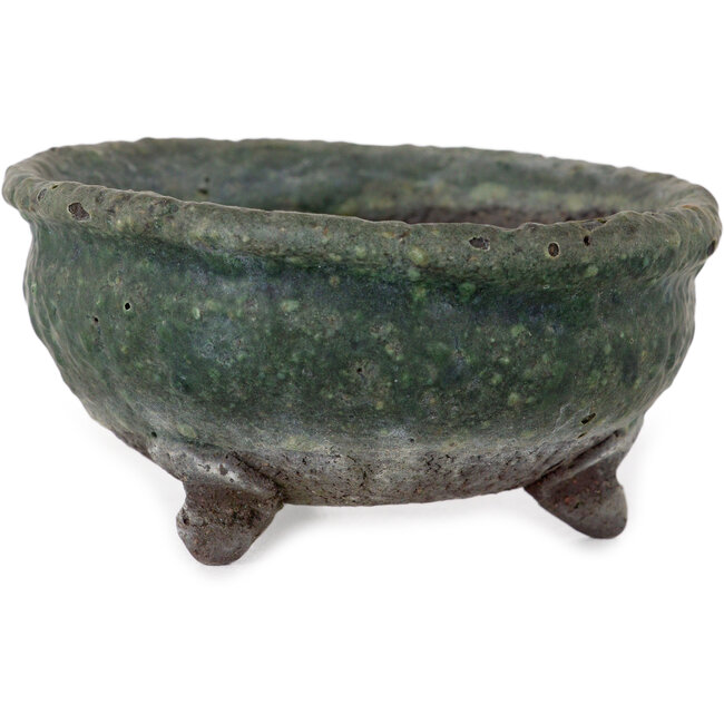 Vaso bonsai rotondo verde di Yamaaki Shosen/Akitsugu/Juudo (prima generazione) - 77 x 77 x 40 mm