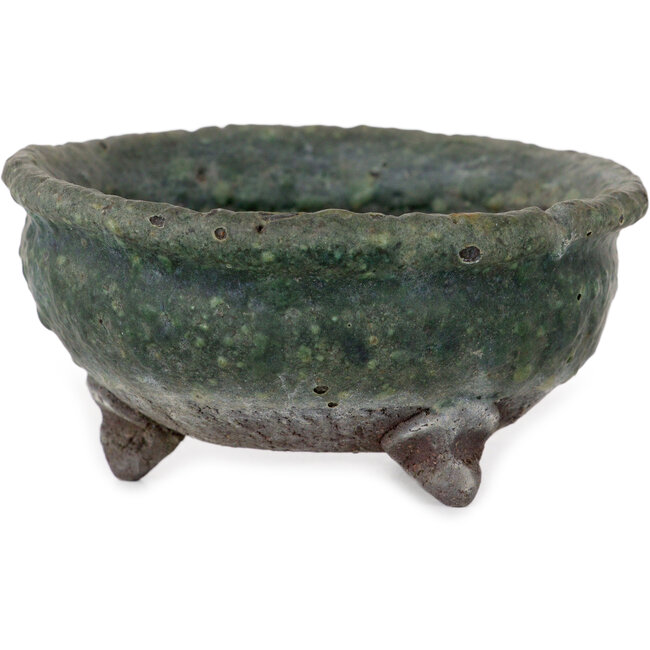 Ronde groene bonsaipot van Yamaaki Shosen/Akitsugu/Juudo (eerste generatie) - 77 x 77 x 40 mm