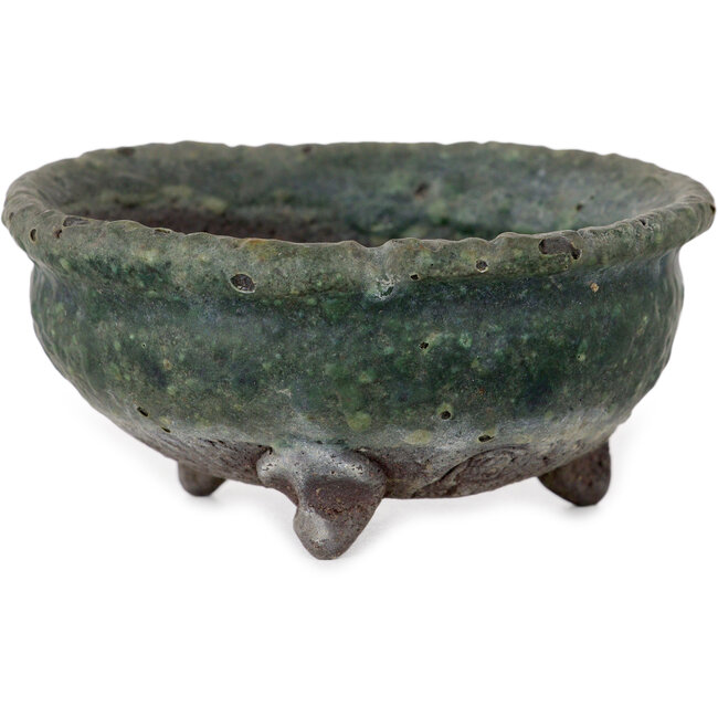 Pot à bonsaï rond vert de Yamaaki Shosen/Akitsugu/Juudo (première génération) - 77 x 77 x 40 mm