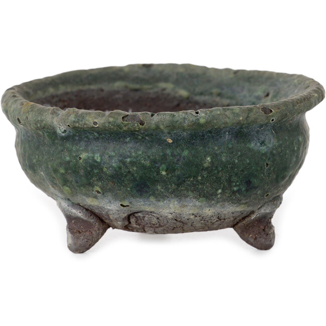 Maceta redonda para bonsái verde de Yamaaki Shosen/Akitsugu/Juudo (primera generación) - 77 x 77 x 40 mm