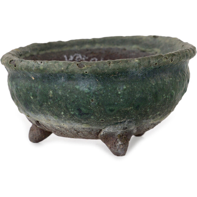 Maceta redonda para bonsái verde de Yamaaki Shosen/Akitsugu/Juudo (primera generación) - 77 x 77 x 40 mm