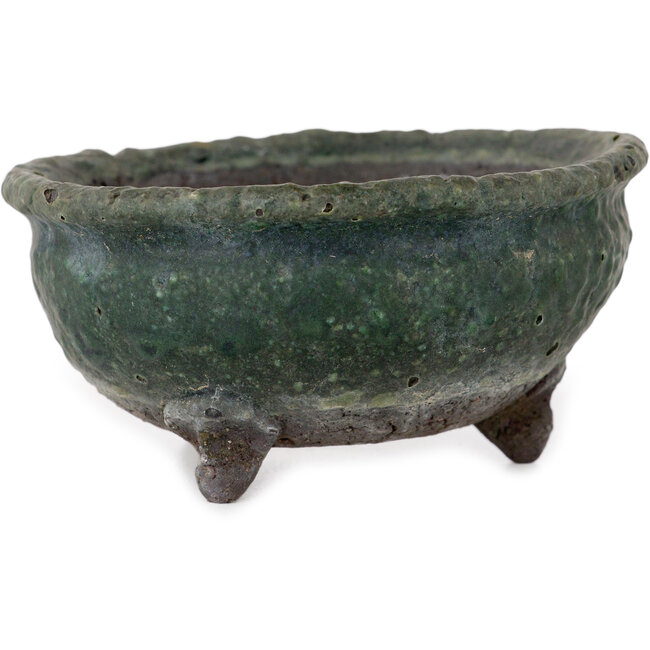 Vaso bonsai rotondo verde di Yamaaki Shosen/Akitsugu/Juudo (prima generazione) - 77 x 77 x 40 mm