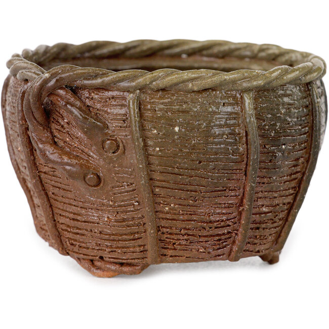 Vaso per bonsai a forma di cestino non smaltato di Kotobuki (Bonsa) - 57 x 57 x 40 mm