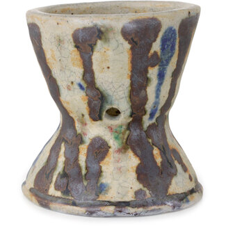  Bunzan 104 mm round white craquelé, multicolor bonsai pot by Bunzan (Seto), Seto, Japan