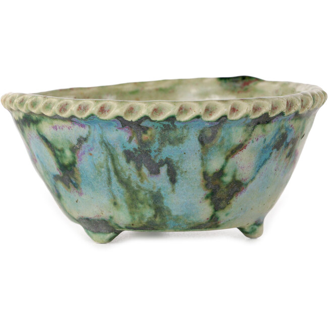 Vaso bonsai rotondo multicolore di Bunzan (Seto) - 115 x 115 x 55 mm