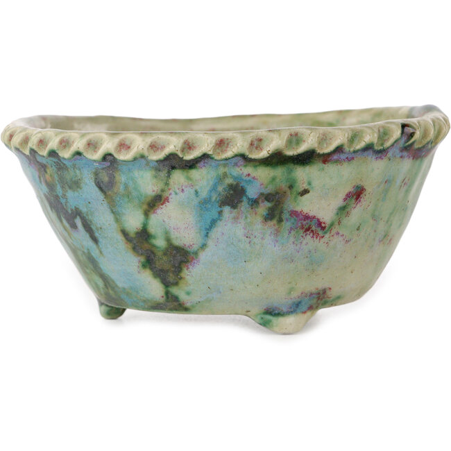 Round multicolor bonsai pot by Bunzan (Seto) - 115 x 115 x 55 mm