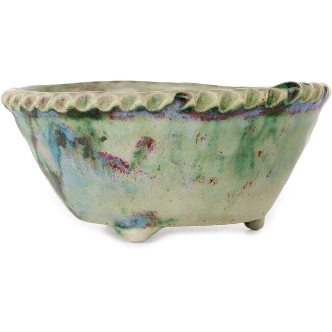 Round multicolor bonsai pot by Bunzan (Seto) - 115 x 115 x 55 mm