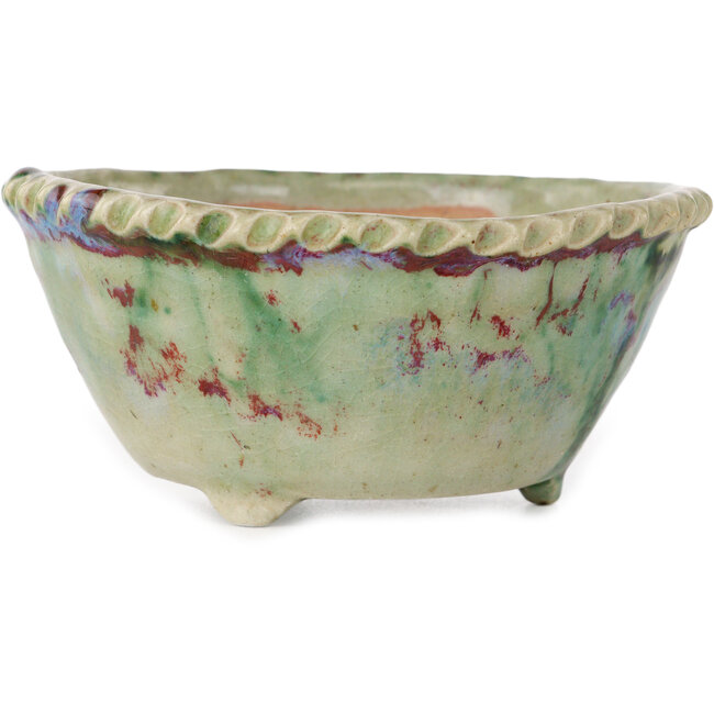 Vaso bonsai rotondo multicolore di Bunzan (Seto) - 115 x 115 x 55 mm