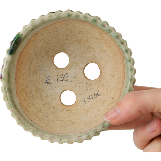 Round multicolor bonsai pot by Bunzan (Seto) - 115 x 115 x 55 mm