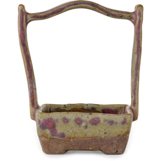  Bunzan Cestino quadrato da 50 mm non smaltato con vaso per bonsai smaltato multicolore di Bunzan (Seto), Seto, Giappone