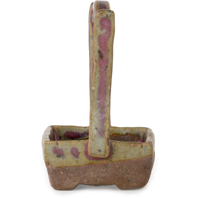 Square basket unglazed with multicolor glazed bonsai pot by Bunzan (Seto) - 50 x 55 x 75 mm