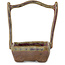 Square basket unglazed with multicolor glazed bonsai pot by Bunzan (Seto) - 50 x 55 x 75 mm