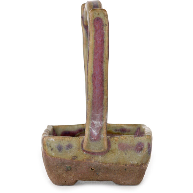 Square basket unglazed with multicolor glazed bonsai pot by Bunzan (Seto) - 50 x 55 x 75 mm