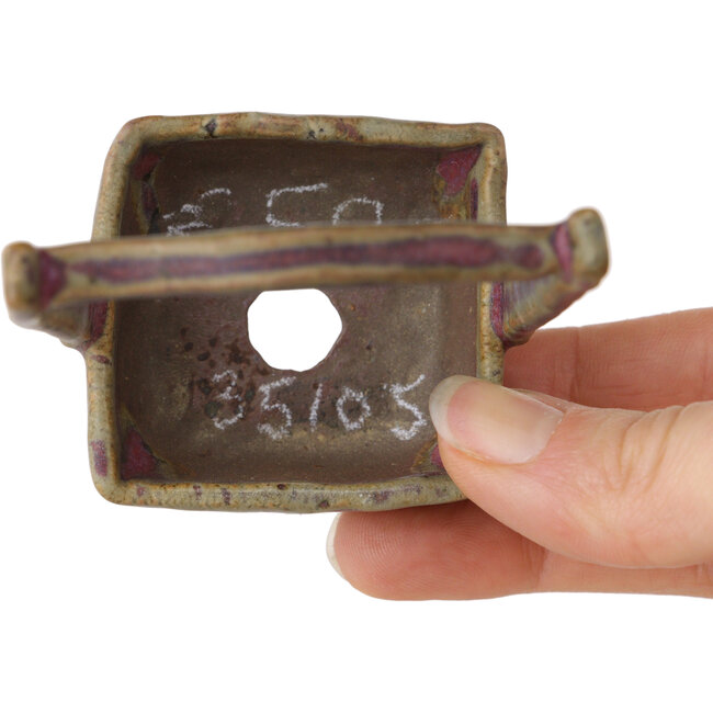 Square basket unglazed with multicolor glazed bonsai pot by Bunzan (Seto) - 50 x 55 x 75 mm