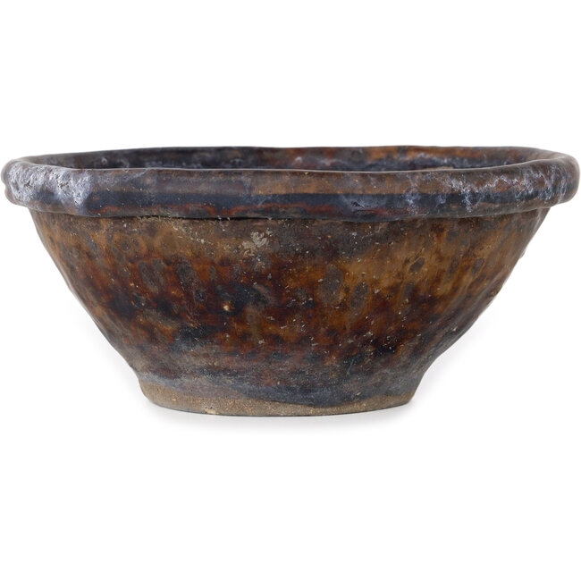 Ronde bruine bonsaipot van Bunzan (Seto) - 147 x 147 x 65 mm