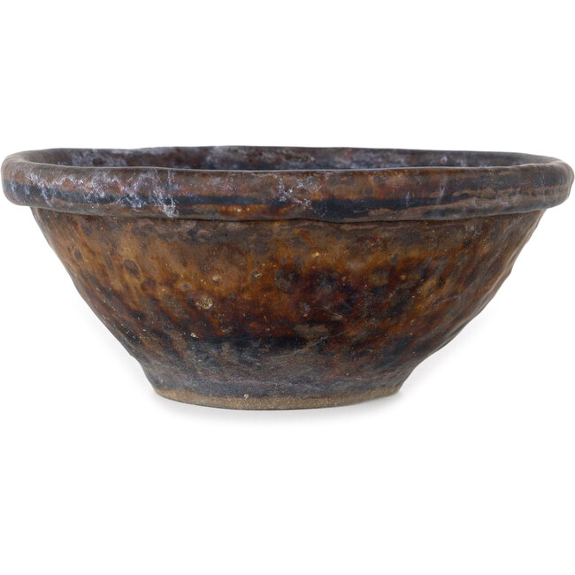 Round brown bonsai pot by Bunzan (Seto) - 147 x 147 x 65 mm