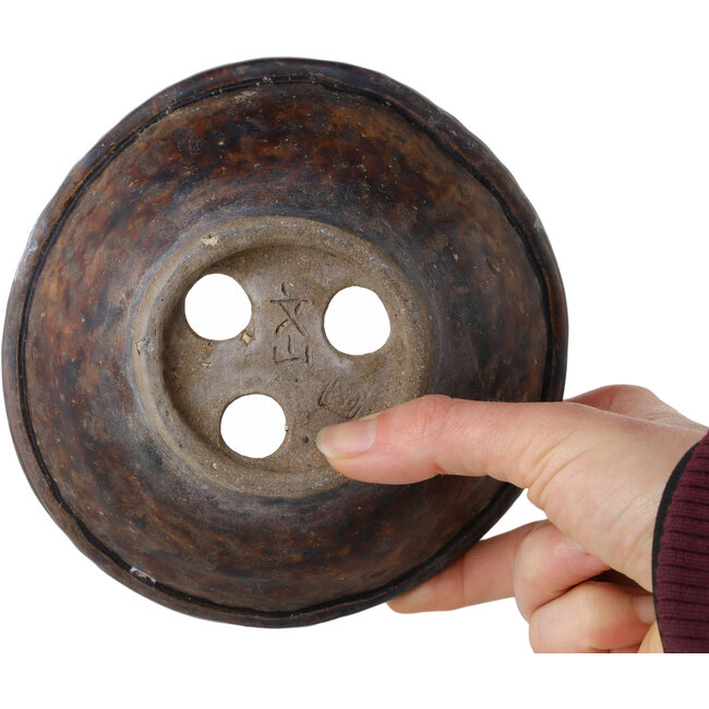 Ronde bruine bonsaipot van Bunzan (Seto) - 147 x 147 x 65 mm