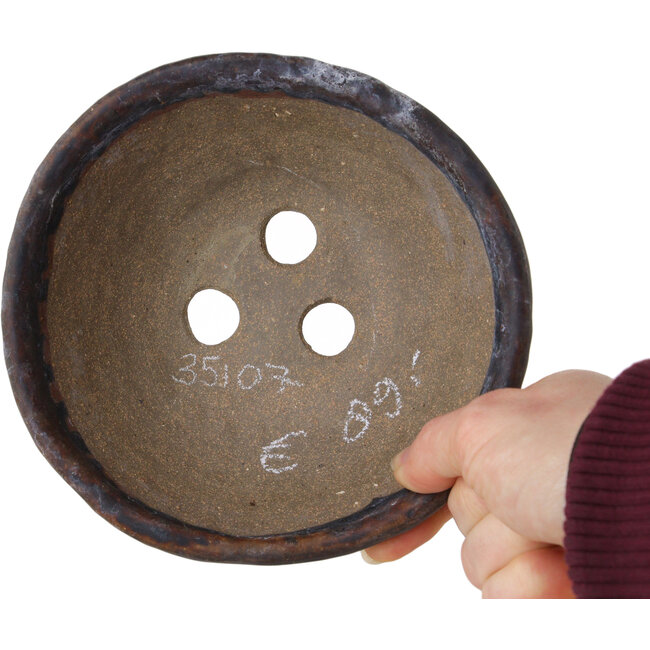 Ronde bruine bonsaipot van Bunzan (Seto) - 147 x 147 x 65 mm