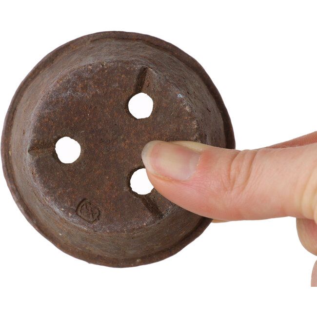 Ronde, ongeglazuurde bonsaipot van Bunzan (Seto) - 65 x 65 x 33 mm