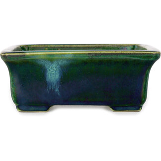  Satomi Mazan, Mazan Terahata Pot à bonsaï vert rectangulaire de 165 mm par Terahata Satomi Mazan, Tokoname, Japon