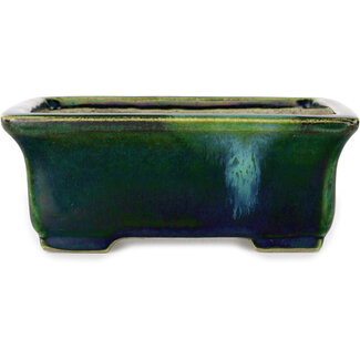  Satomi Mazan, Mazan Terahata Pot à bonsaï vert rectangulaire de 165 mm par Terahata Satomi Mazan, Tokoname, Japon