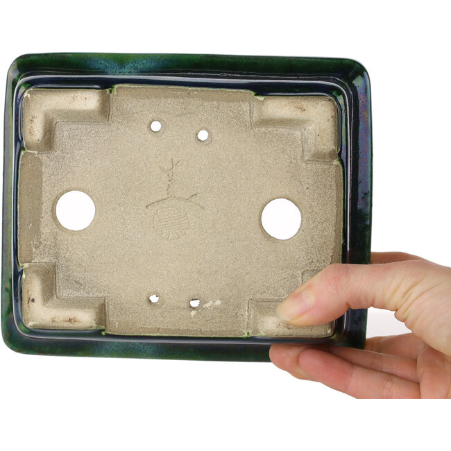 Rechthoekige groene bonsaipot van Terahata Satomi Mazan - 165 x 135 x 65 mm