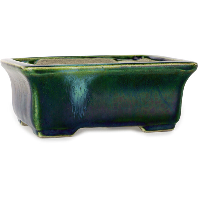 Rectangular green bonsai pot by Terahata Satomi Mazan - 165 x 135 x 65 mm