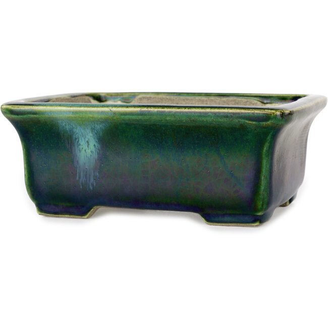 Maceta rectangular para bonsái verde de Terahata Satomi Mazan - 165 x 135 x 65 mm