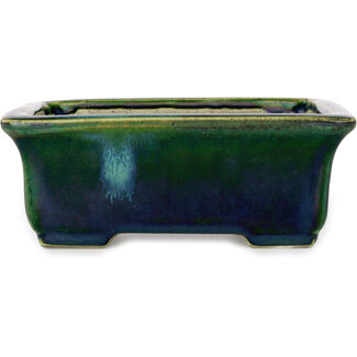 Satomi Mazan, Mazan Terahata 165 mm rectangular green bonsai pot by Terahata Satomi Mazan, Tokoname, Japan