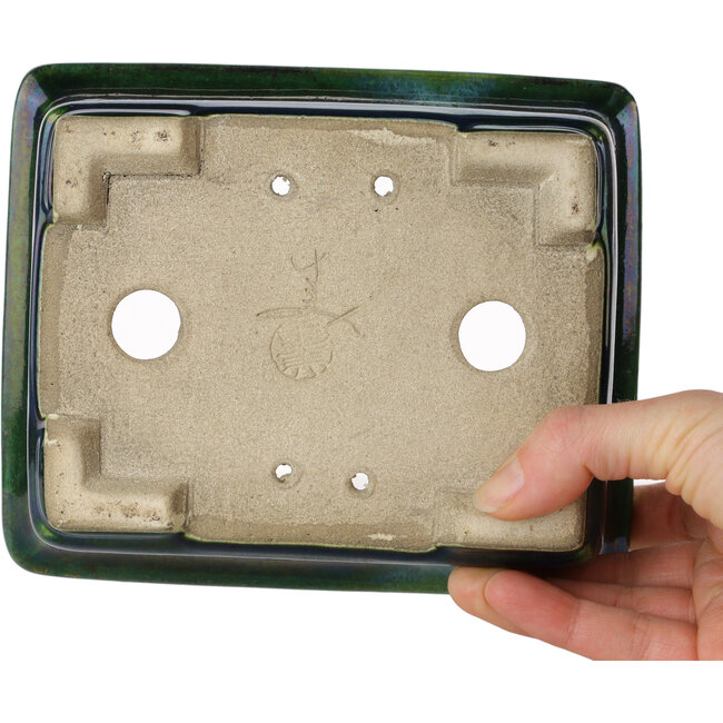 Rectangular green bonsai pot by Terahata Satomi Mazan - 165 x 135 x 65 mm