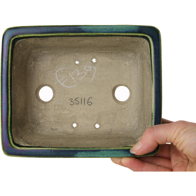 Vaso bonsai rettangolare verde di Terahata Satomi Mazan - 165 x 135 x 65 mm