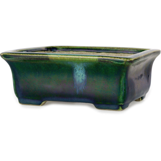 Vaso bonsai rettangolare verde di Terahata Satomi Mazan - 165 x 135 x 65 mm