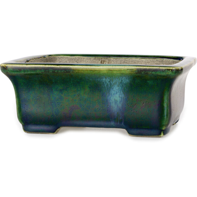 Pot à bonsaï rectangulaire vert par Terahata Satomi Mazan - 165 x 135 x 65 mm