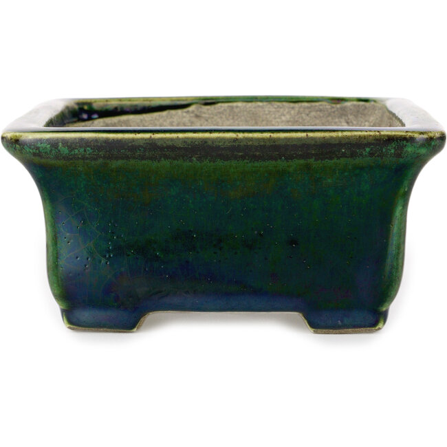 Pot à bonsaï rectangulaire vert par Terahata Satomi Mazan - 165 x 135 x 65 mm