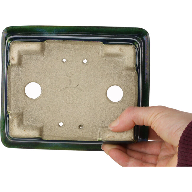 Rectangular green bonsai pot by Terahata Satomi Mazan - 165 x 135 x 65 mm