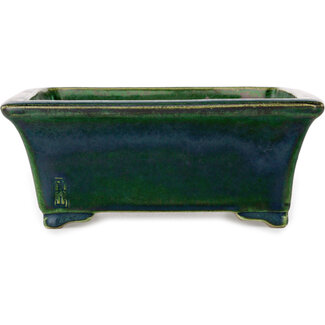  Satomi Mazan, Mazan Terahata 182 mm rectangular green bonsai pot by Terahata Satomi Mazan, Tokoname, Japan