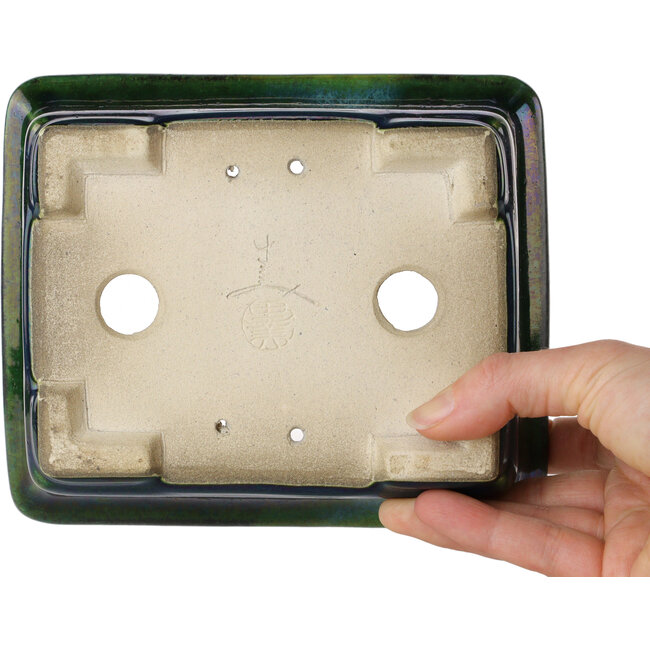 Rectangular green bonsai pot by Terahata Satomi Mazan - 165 x 135 x 65 mm