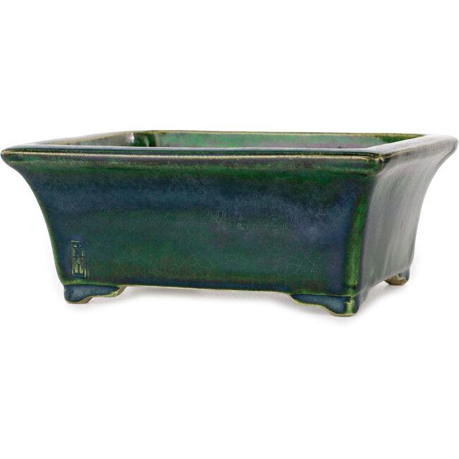 Pot à bonsaï rectangulaire vert par Terahata Satomi Mazan - 182 x 165 x 75 mm